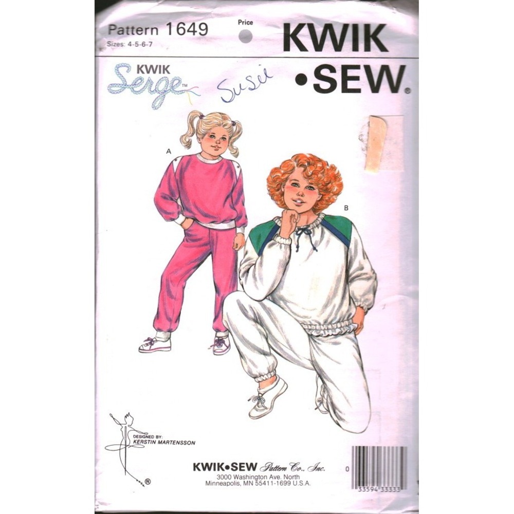 Vintage Kwik Sew 1649 Girls Jogging Suit Sewing Pattern Serger Sz 4 5 6 7 Retro